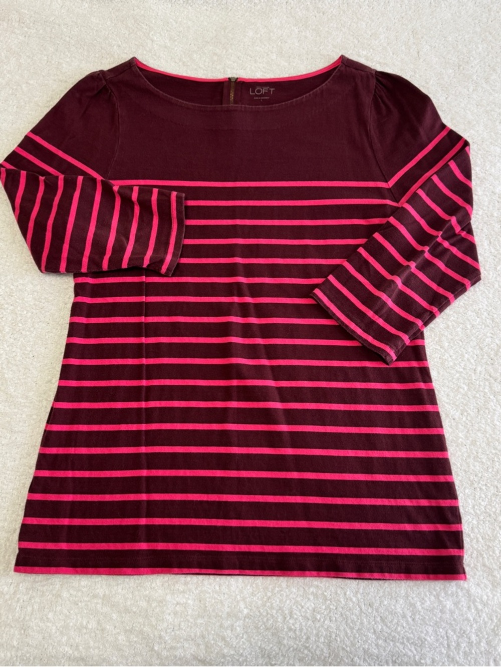 LOFT Women's Maroon & Pink Striped Tunic Top